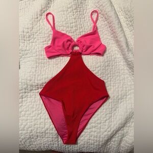 Pink and Red Cutout Swimsuit